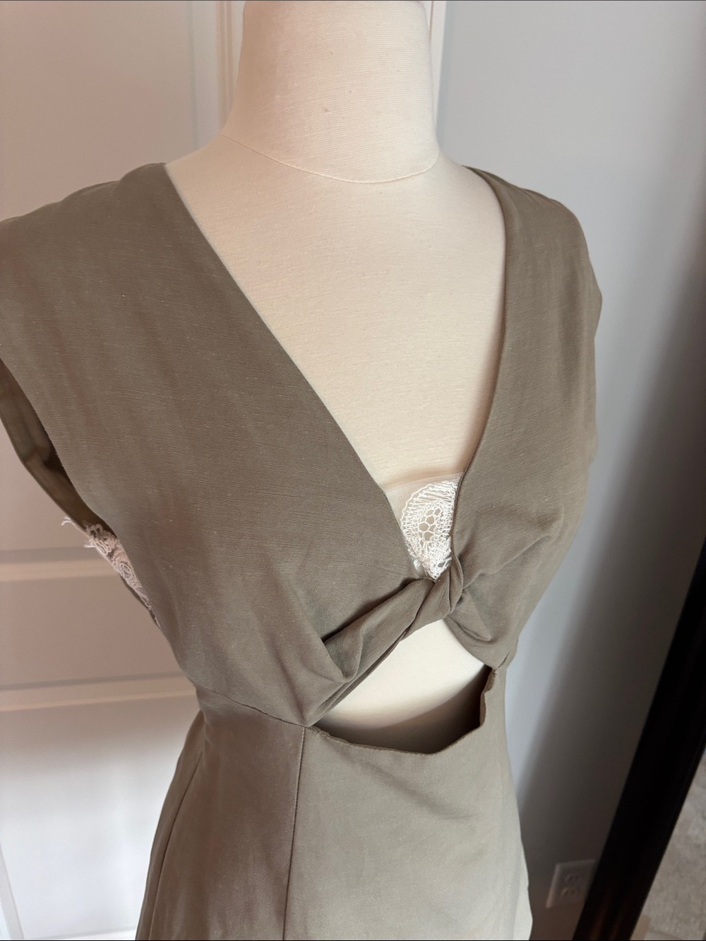 Zara Olive Green Knot Front Cutout Dress